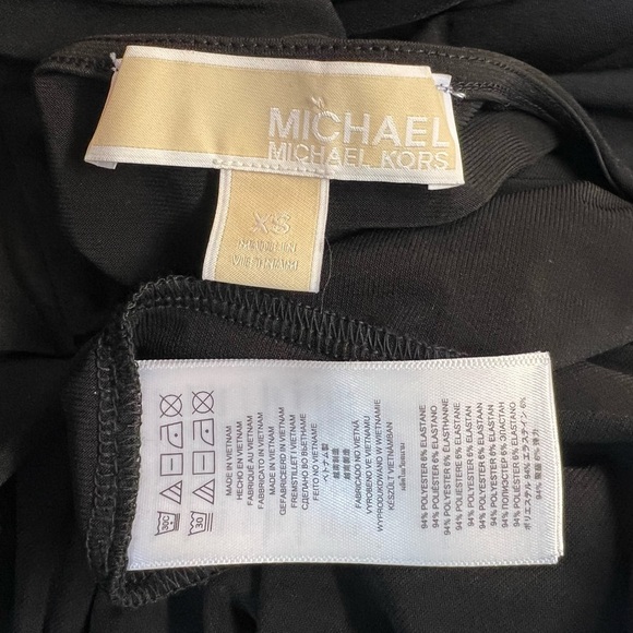 Michael Kors Women's XS Black Faux Wrap Ruched 3/4 Sleeve Sheath Short Dress - Picture 5 of 5